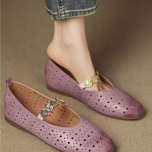Elegant Perforated Mauve Flats